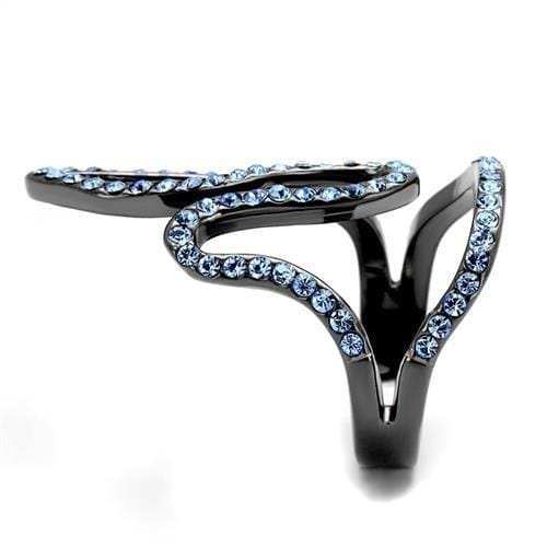 TK2695 - IP Light Black (IP Gun) Stainless Steel Ring with Top Grade Crystal in Aquamarine - Alamode - Flyclothing LLC