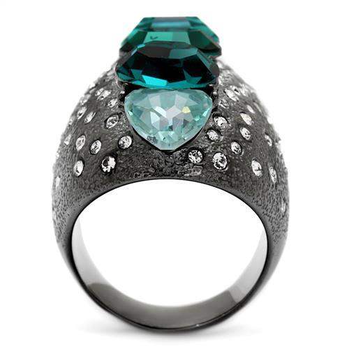 TK2698 - IP Light Black (IP Gun) Stainless Steel Ring with Top Grade Crystal in Multi Color - Alamode - Flyclothing LLC