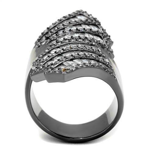 TK2699 - IP Light Black (IP Gun) Stainless Steel Ring with AAA Grade CZ in Clear - Alamode - Flyclothing LLC