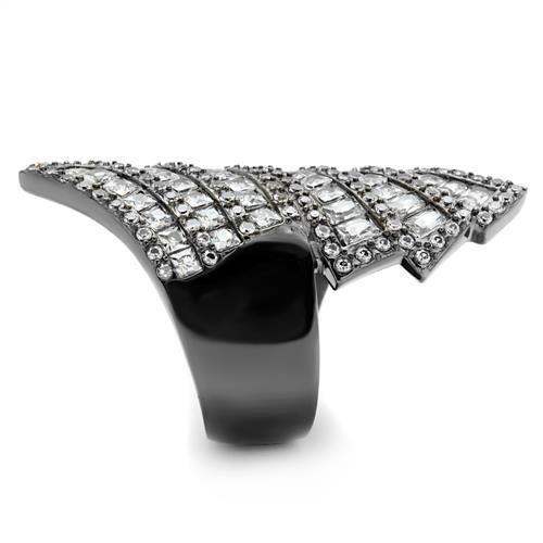 TK2699 - IP Light Black (IP Gun) Stainless Steel Ring with AAA Grade CZ in Clear - Alamode - Flyclothing LLC