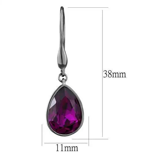 TK2705 - IP Light Black (IP Gun) Stainless Steel Earrings with Top Grade Crystal in Fuchsia - Alamode - Flyclothing LLC