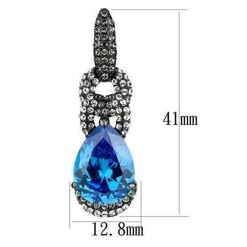 TK2708 - IP Light Black (IP Gun) Stainless Steel Earrings with AAA Grade CZ in Sea Blue - Alamode - Flyclothing LLC