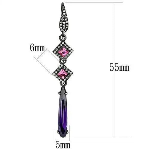 TK2712 - IP Light Black (IP Gun) Stainless Steel Earrings with AAA Grade CZ in Amethyst - Alamode - Flyclothing LLC