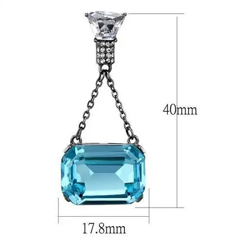 TK2713 - IP Light Black (IP Gun) Stainless Steel Earrings with Top Grade Crystal in Sea Blue - Alamode - Flyclothing LLC