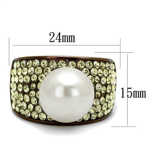 TK2715 - IP Coffee light Stainless Steel Ring with Synthetic Pearl in White - Alamode - Flyclothing LLC