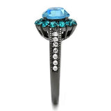 TK2716 - IP Light Black  (IP Gun) Stainless Steel Ring with Top Grade Crystal  in Sea Blue - Alamode