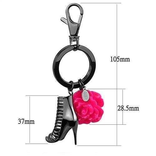 TK2718 - IP Light Black (IP Gun) Stainless Steel Key Ring with Synthetic Synthetic Stone in Rose - Alamode - Flyclothing LLC