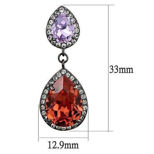 TK2725 - IP Light Black (IP Gun) Stainless Steel Earrings with Top Grade Crystal in Orange - Alamode - Flyclothing LLC