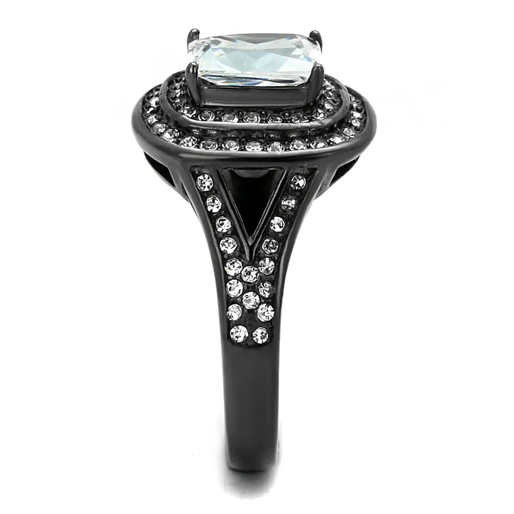 TK2731 - IP Light Black (IP Gun) Stainless Steel Ring with AAA Grade CZ in Clear - Alamode - Flyclothing LLC