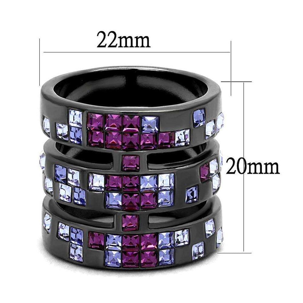 TK2734 - IP Light Black (IP Gun) Stainless Steel Ring with Top Grade Crystal in Multi Color - Alamode - Flyclothing LLC