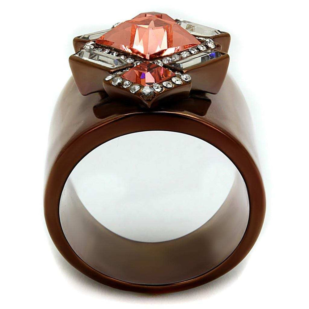 TK2735 - IP Coffee light Stainless Steel Ring with Top Grade Crystal in Rose - Alamode - Flyclothing LLC
