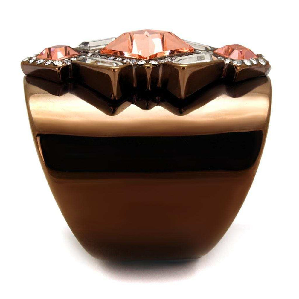 TK2735 - IP Coffee light Stainless Steel Ring with Top Grade Crystal in Rose - Alamode - Flyclothing LLC