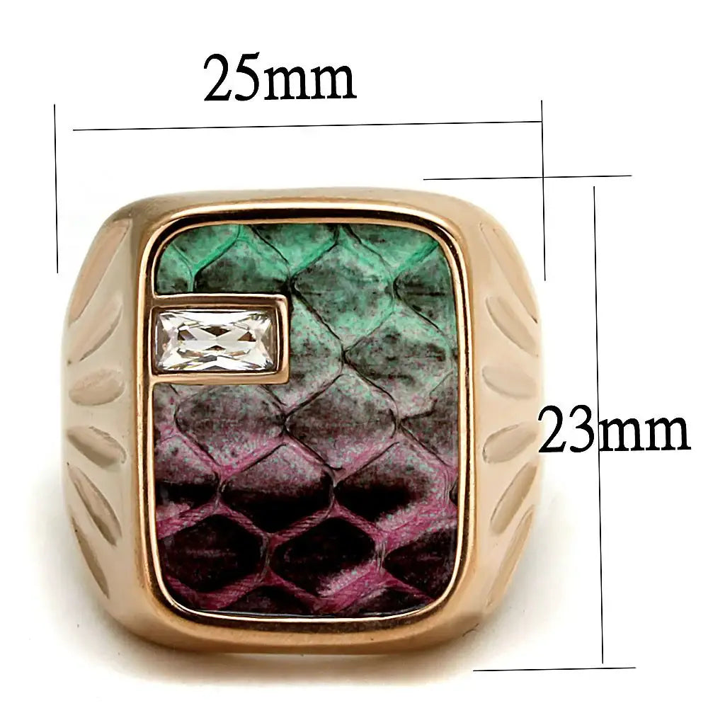 TK2737 - IP Rose Gold(Ion Plating) Stainless Steel Ring with Leather in Multi Color - Alamode - Flyclothing LLC