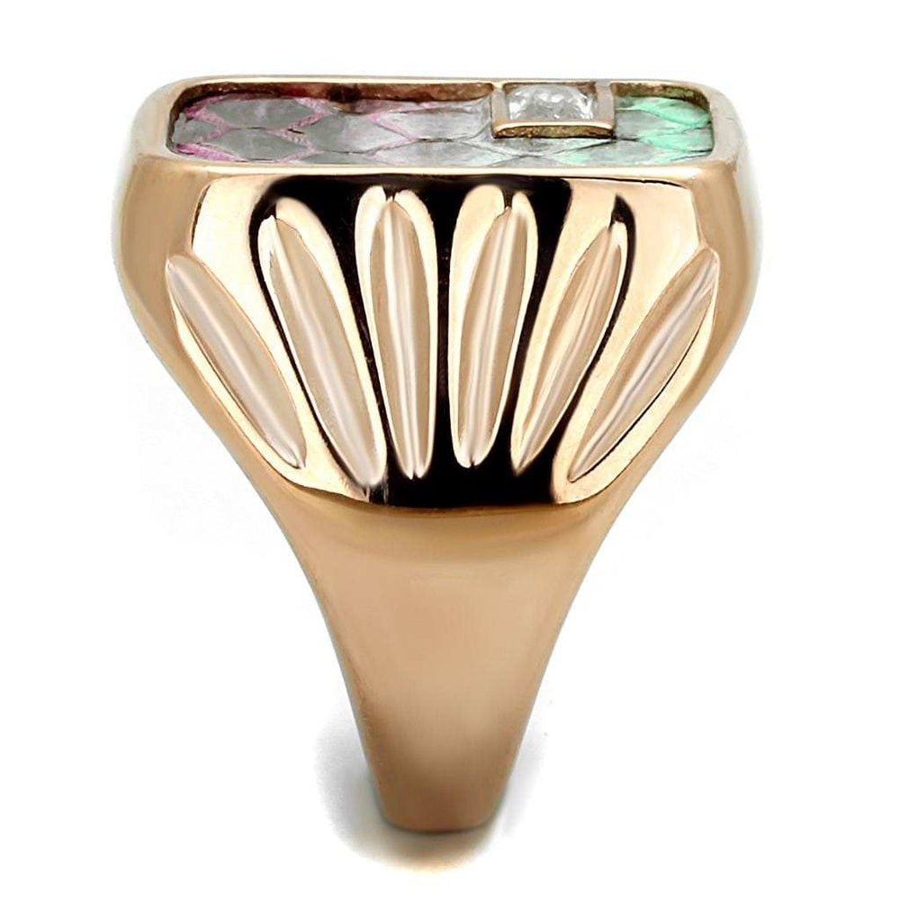 TK2737 - IP Rose Gold(Ion Plating) Stainless Steel Ring with Leather in Multi Color - Alamode - Flyclothing LLC