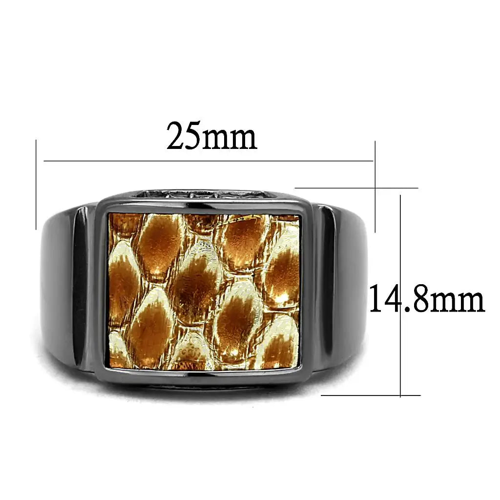 TK2738 - IP Light Black (IP Gun) Stainless Steel Ring with Leather in Brown - Alamode - Flyclothing LLC