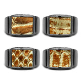 TK2738 - IP Light Black (IP Gun) Stainless Steel Ring with Leather in Brown - Alamode - Flyclothing LLC