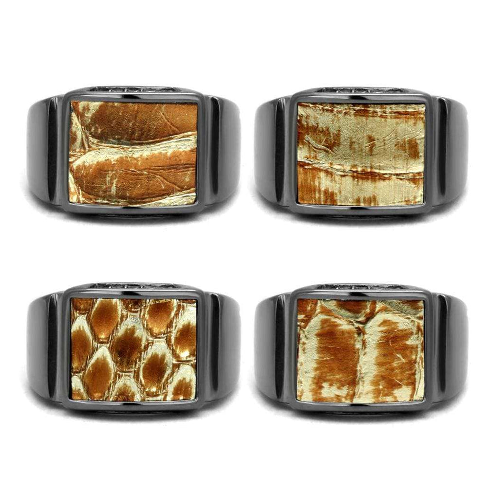 TK2738 - IP Light Black (IP Gun) Stainless Steel Ring with Leather in Brown - Alamode - Flyclothing LLC