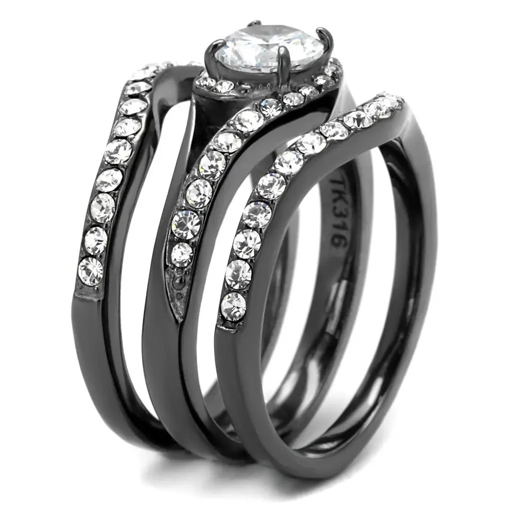 TK2739 - IP Light Black (IP Gun) Stainless Steel Ring with AAA Grade CZ in Clear - Alamode - Flyclothing LLC