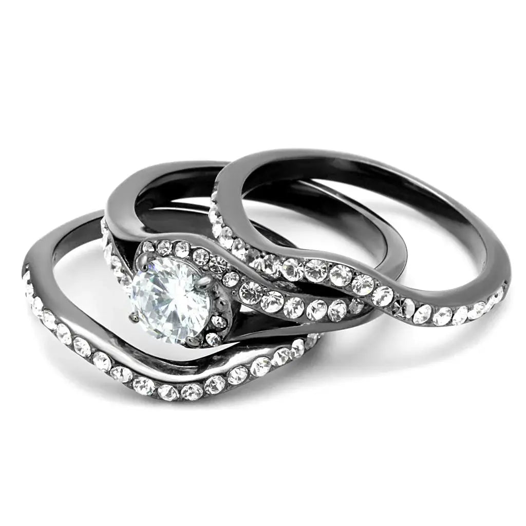 TK2739 - IP Light Black (IP Gun) Stainless Steel Ring with AAA Grade CZ in Clear - Alamode - Flyclothing LLC