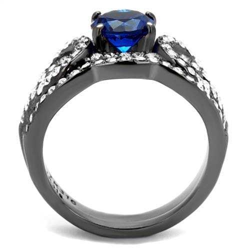 TK2740 - IP Light Black (IP Gun) Stainless Steel Ring with Synthetic Spinel in London Blue - Alamode - Flyclothing LLC