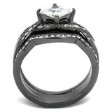 TK2741 - IP Light Black  (IP Gun) Stainless Steel Ring with AAA Grade CZ  in Clear - Alamode
