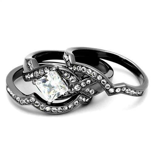 TK2741 - IP Light Black (IP Gun) Stainless Steel Ring with AAA Grade CZ in Clear - Alamode - Flyclothing LLC