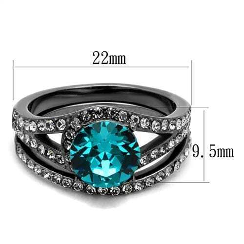 TK2744 - IP Light Black (IP Gun) Stainless Steel Ring with Top Grade Crystal in Blue Zircon - Alamode - Flyclothing LLC