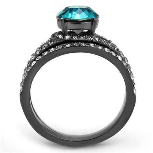 TK2744 - IP Light Black (IP Gun) Stainless Steel Ring with Top Grade Crystal in Blue Zircon - Alamode - Flyclothing LLC
