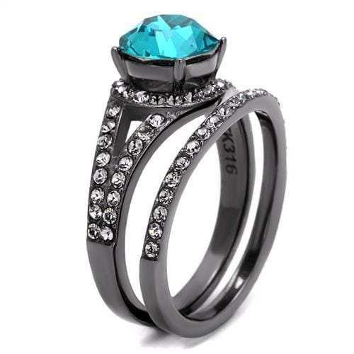 TK2744 - IP Light Black (IP Gun) Stainless Steel Ring with Top Grade Crystal in Blue Zircon - Alamode - Flyclothing LLC