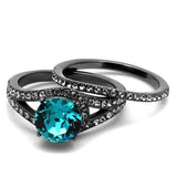 TK2744 - IP Light Black (IP Gun) Stainless Steel Ring with Top Grade Crystal in Blue Zircon - Alamode - Flyclothing LLC