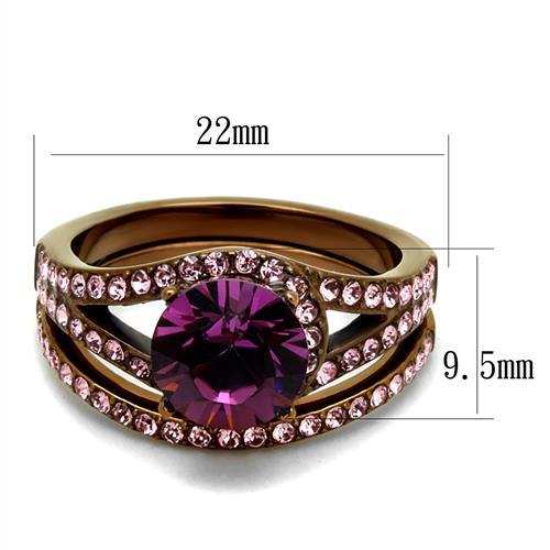 TK2745 - IP Coffee light Stainless Steel Ring with Top Grade Crystal in Amethyst - Alamode - Flyclothing LLC