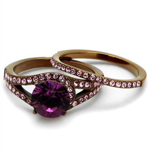 TK2745 - IP Coffee light Stainless Steel Ring with Top Grade Crystal in Amethyst - Alamode - Flyclothing LLC