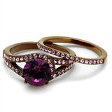 TK2745 - IP Coffee light Stainless Steel Ring with Top Grade Crystal in Amethyst - Alamode - Flyclothing LLC