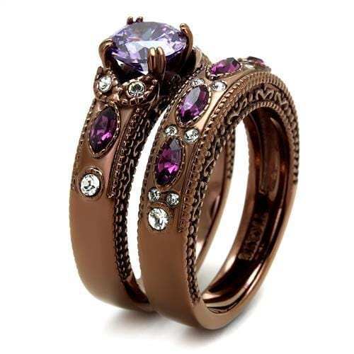 TK2746 - IP Coffee light Stainless Steel Ring with AAA Grade CZ in Amethyst - Alamode - Flyclothing LLC