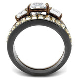 TK2747 - IP Light Black & IP Light coffee Stainless Steel Ring with AAA Grade CZ in Clear - Alamode - Flyclothing LLC