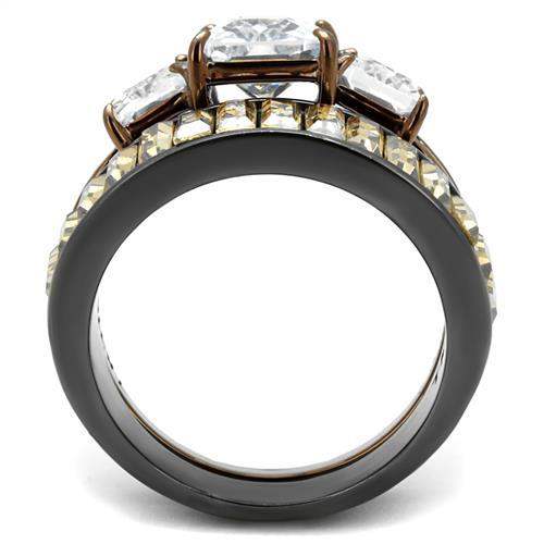 TK2747 - IP Light Black & IP Light coffee Stainless Steel Ring with AAA Grade CZ in Clear - Alamode - Flyclothing LLC