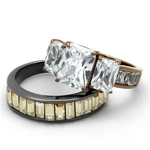 TK2747 - IP Light Black & IP Light coffee Stainless Steel Ring with AAA Grade CZ in Clear - Alamode - Flyclothing LLC
