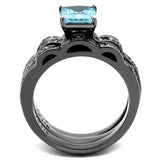 TK2748 - IP Light Black  (IP Gun) Stainless Steel Ring with AAA Grade CZ  in Sea Blue - Alamode