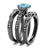 TK2748 - IP Light Black  (IP Gun) Stainless Steel Ring with AAA Grade CZ  in Sea Blue - Alamode