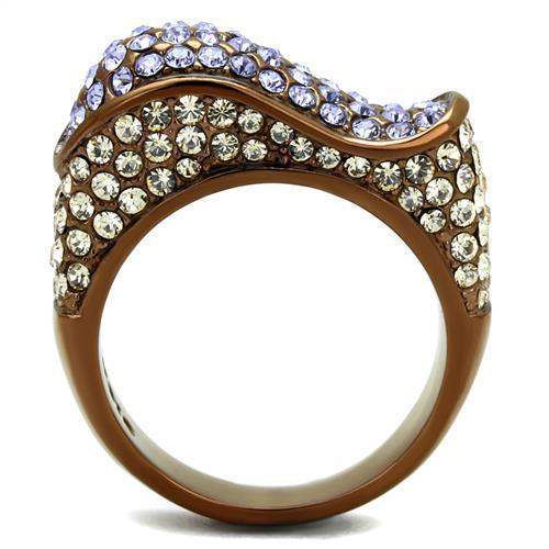 TK2754 - IP Coffee light Stainless Steel Ring with Top Grade Crystal in Multi Color - Alamode - Flyclothing LLC