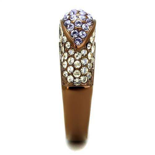 TK2754 - IP Coffee light Stainless Steel Ring with Top Grade Crystal in Multi Color - Alamode - Flyclothing LLC