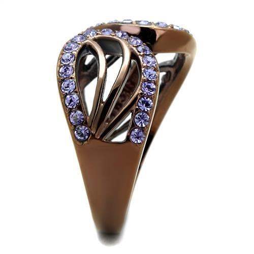 TK2755 - IP Coffee light Stainless Steel Ring with Top Grade Crystal in Tanzanite - Alamode - Flyclothing LLC