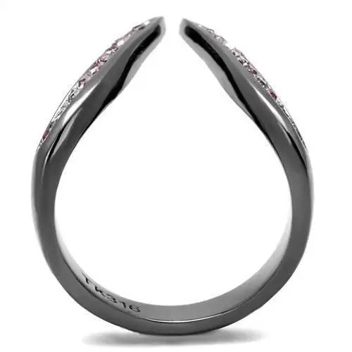 TK2756 - IP Light Black (IP Gun) Stainless Steel Ring with Top Grade Crystal in Light Amethyst - Alamode - Flyclothing LLC