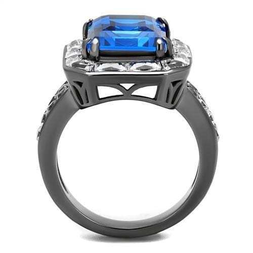 TK2758 - IP Light Black (IP Gun) Stainless Steel Ring with Top Grade Crystal in Capri Blue - Alamode - Flyclothing LLC