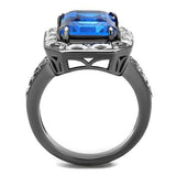 TK2758 - IP Light Black  (IP Gun) Stainless Steel Ring with Top Grade Crystal  in Capri Blue - Alamode