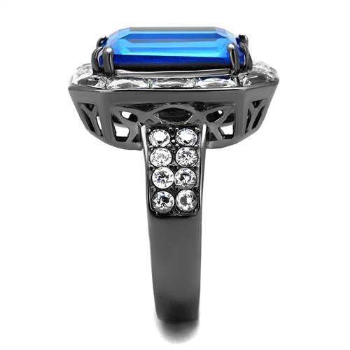 TK2758 - IP Light Black (IP Gun) Stainless Steel Ring with Top Grade Crystal in Capri Blue - Alamode - Flyclothing LLC