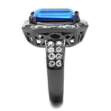 TK2758 - IP Light Black (IP Gun) Stainless Steel Ring with Top Grade Crystal in Capri Blue - Alamode - Flyclothing LLC