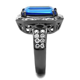 TK2758 - IP Light Black  (IP Gun) Stainless Steel Ring with Top Grade Crystal  in Capri Blue - Alamode