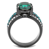 TK2759 - IP Light Black (IP Gun) Stainless Steel Ring with Top Grade Crystal in Emerald - Alamode - Flyclothing LLC