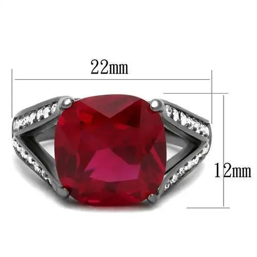 TK2760 - IP Light Black (IP Gun) Stainless Steel Ring with Synthetic Corundum in Ruby - Alamode - Flyclothing LLC
